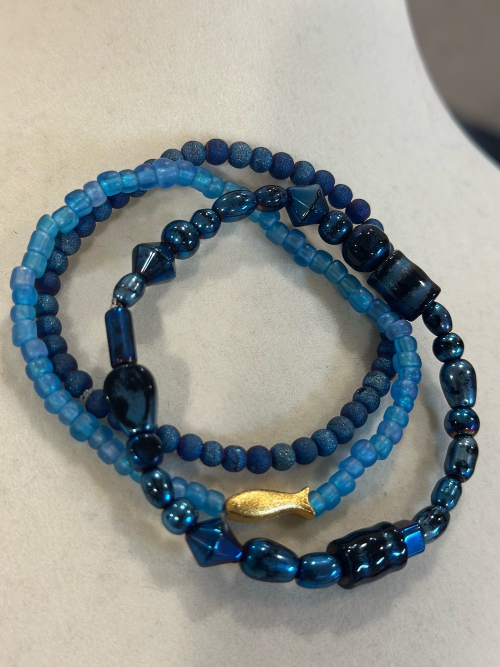 Coastal Beaded Stretch Bracelet Set - Fish Charm Summer Jewelry